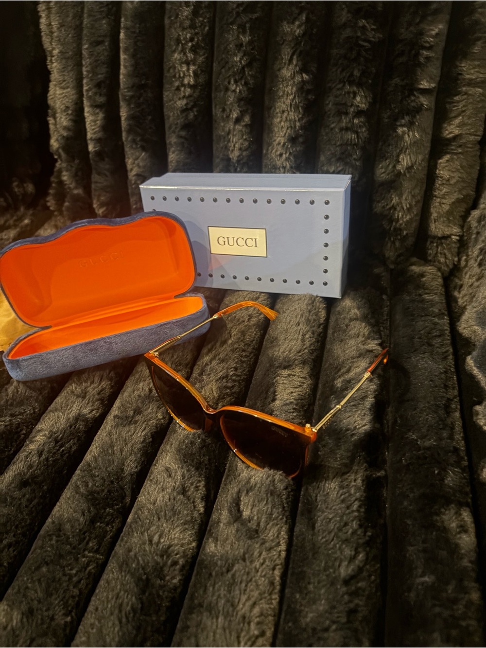 Gucci Women's Tortoiseshell Cat-Eye Sunglasses with Burnt Orange Accents - Picture 4 of 8